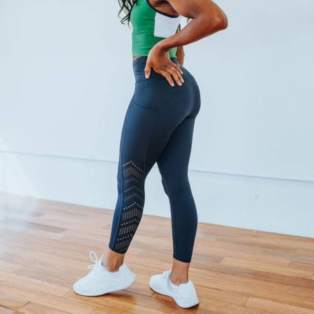 Senita Denali Laser Cut Capris, Navy, Size M